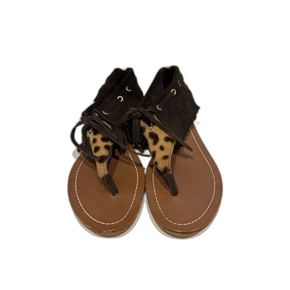 The Original Car Shoe Leopard print fringe thong sandals, 37.5